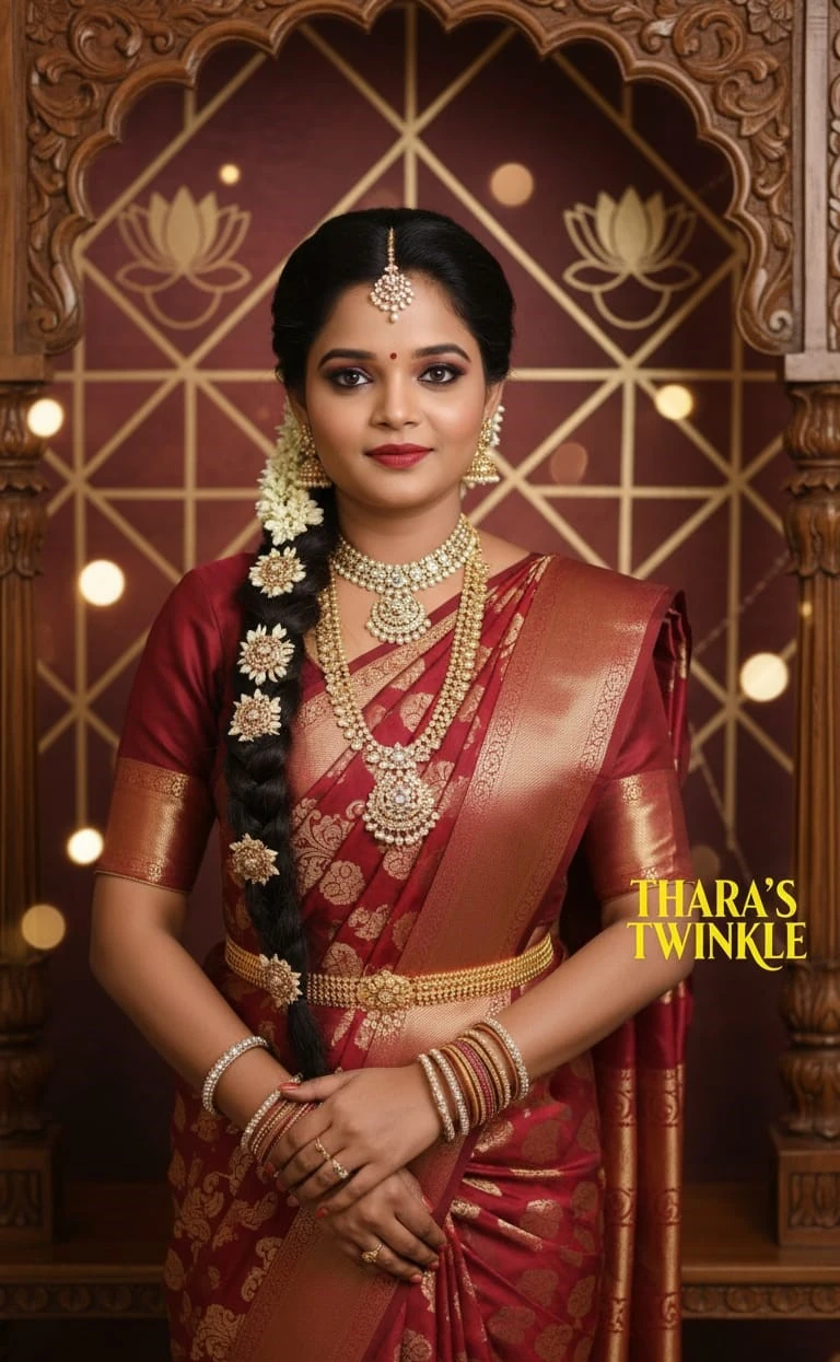 Thara's Twinkle professional makeup artist creating a stunning bridal look in Chennai studio